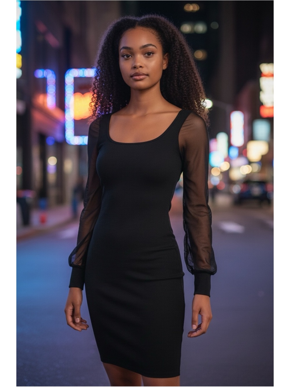 NWT Almost Famous Black Ribbed Sweater Knit Mesh Sleeve‎ Bodycon Dress Medium